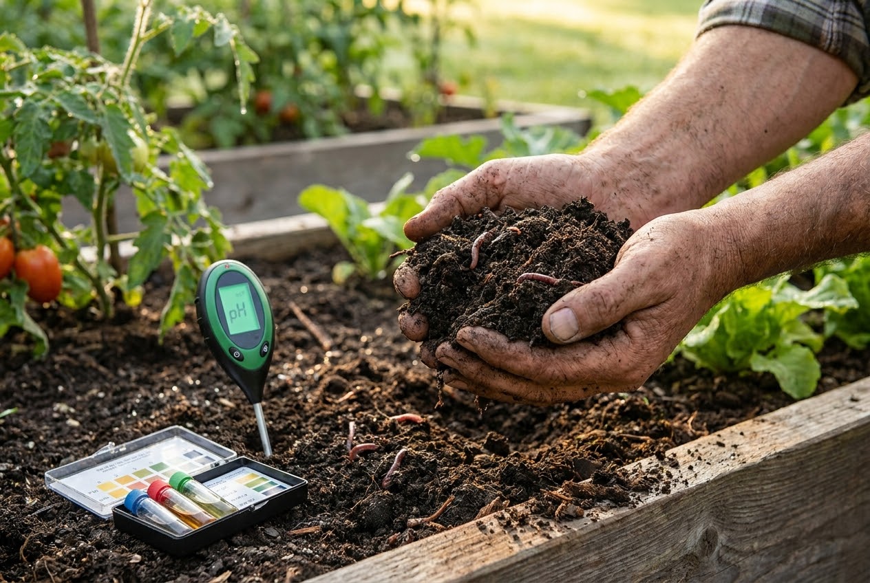 A soil pH testing kit with color indicators